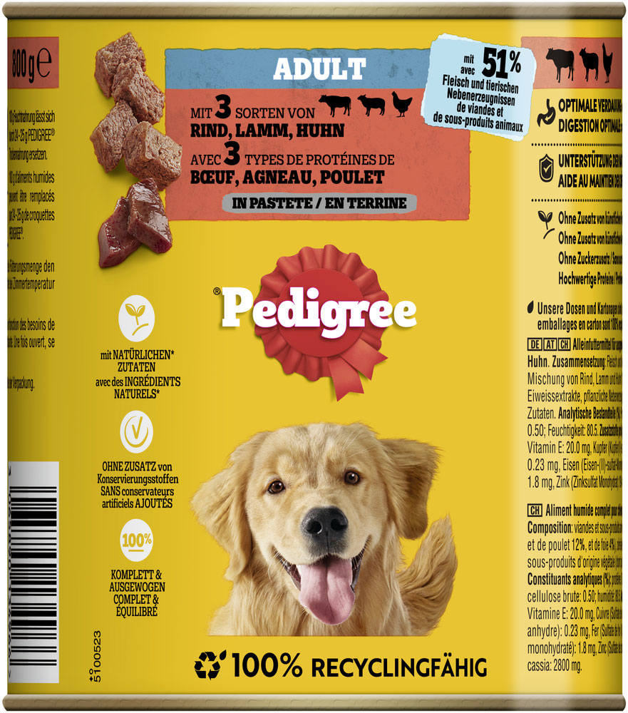 Pedigree - Adult 3 Sorten Fleisch - 12 x 800g - 2