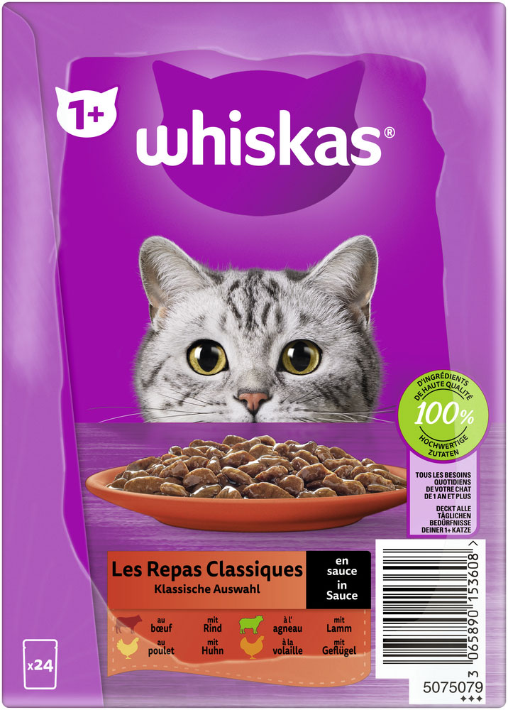 Whiskas - Core 1+ Klassische Auswahl in Sauce - 2 x 24X85g - 5
