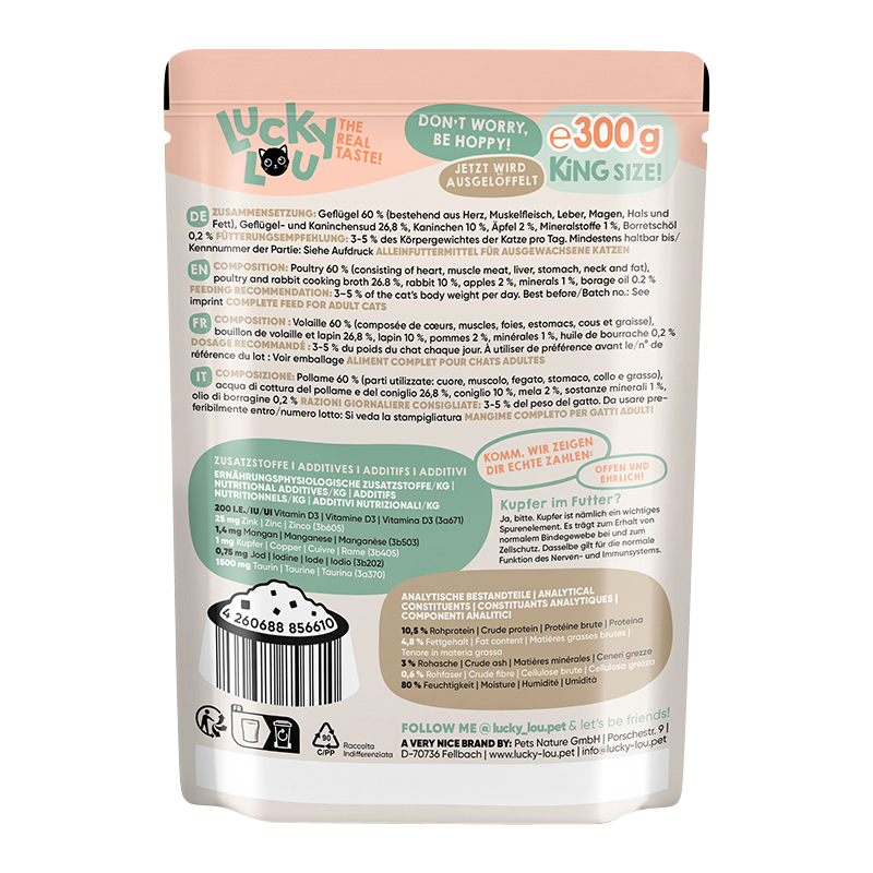 Lucky Lou - Adult Geflügel & Kaninchen - 6 x 300g - 2