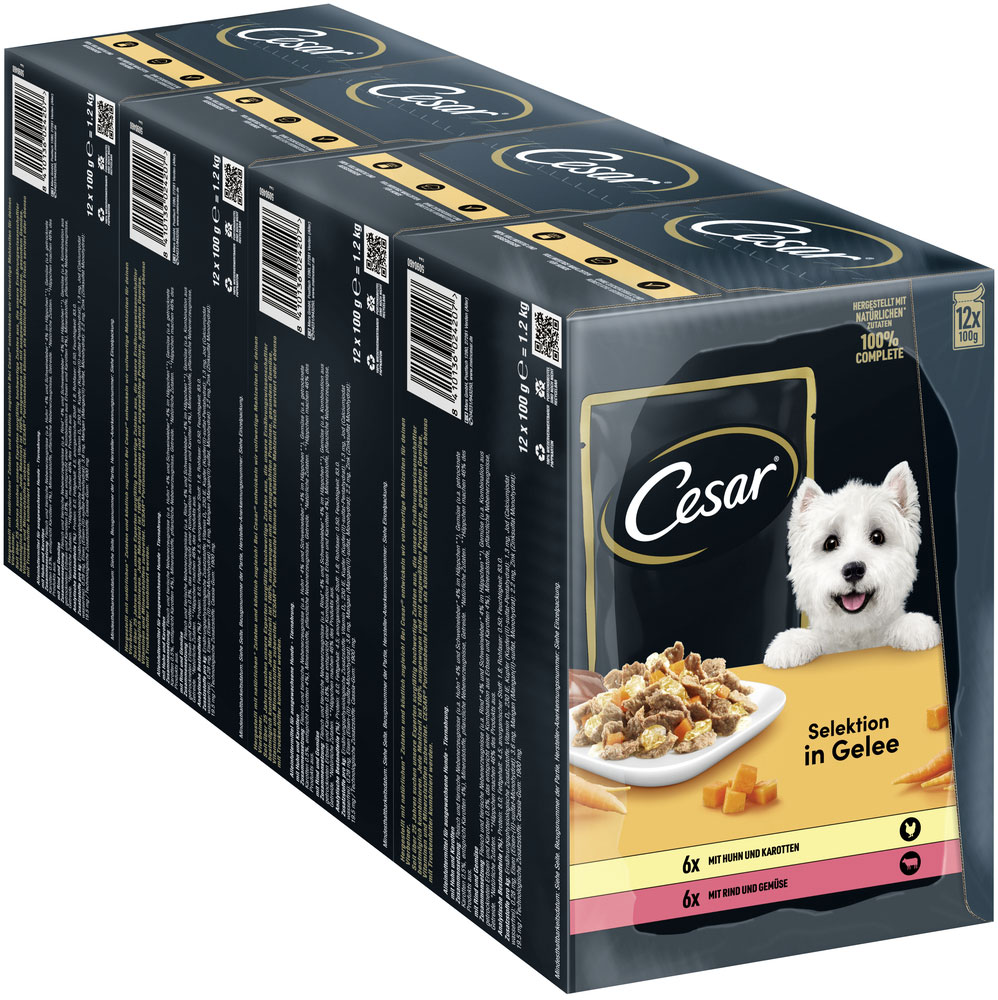 Cesar - Multipack in Gelee mit Fleisch & Gemüse - 1 x 12X100g - 4