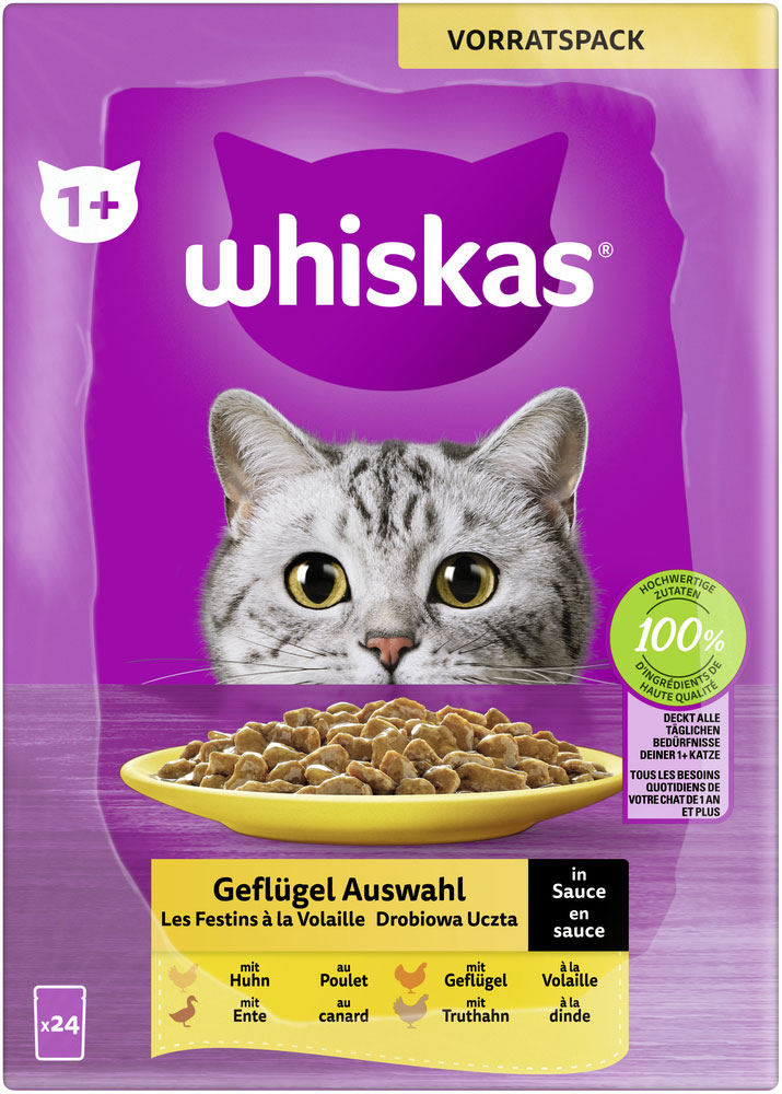 Whiskas - Whiskas Multipack 1+ Geflügel Auswahl in Sauce - 1 x 24X85g - 5