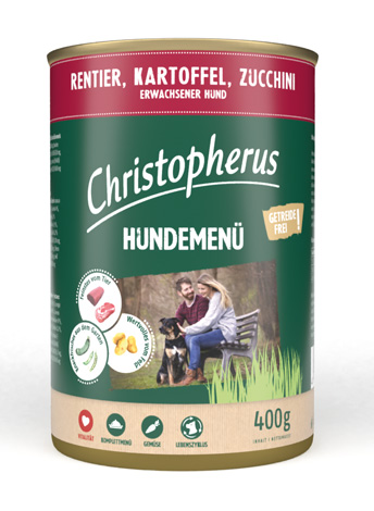 Hundemenü mit Rentier, Kartoffel & Zucchini