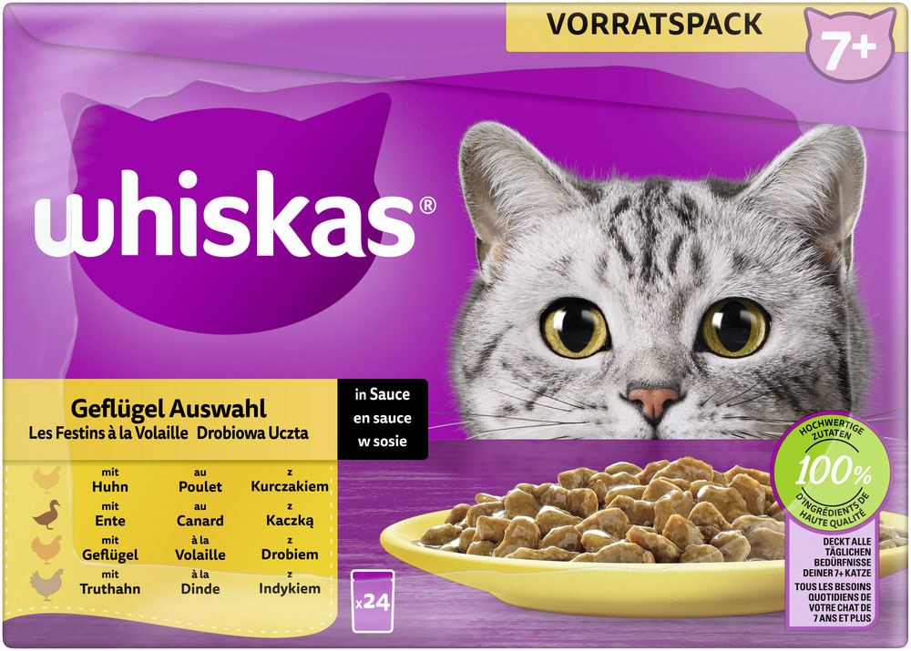 Whiskas - Whiskas Multipack 7+ Geflügel Auswahl in Sauce - 1 x 24X85g - 4