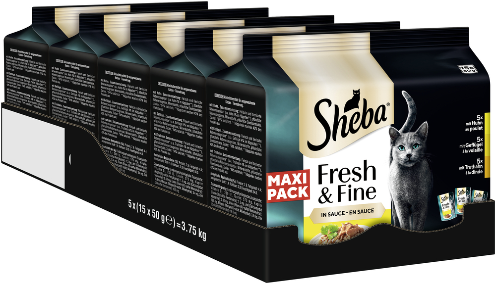 Sheba - Fresh & Fine Huhn Geflügel Truthahn Maxipack - 5 x 15x50g - 2