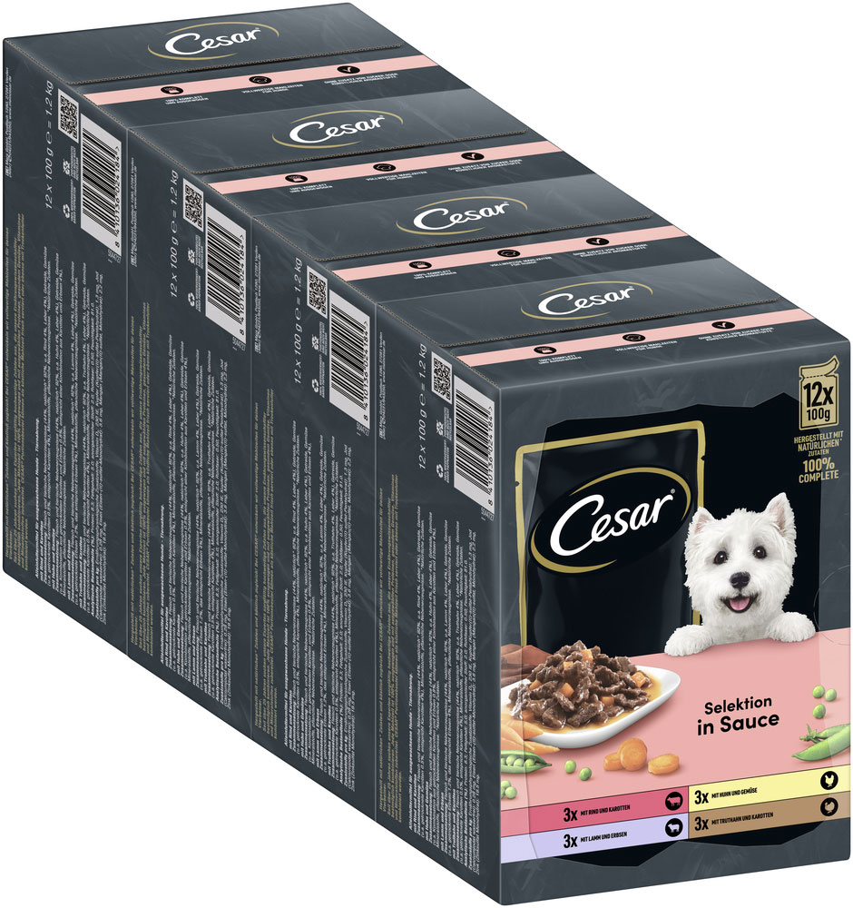 Cesar - Multipack in Sauce mit Fleisch & Gemüse - 1 x 12X100g - 3