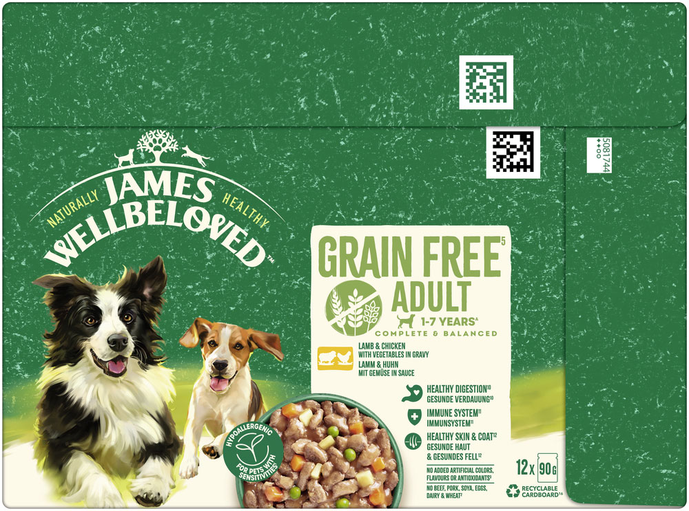 James Wellbeloved - Grain Free Lamm & Huhn mit Gemüse in Sauce - 4 x 12x90g - 2