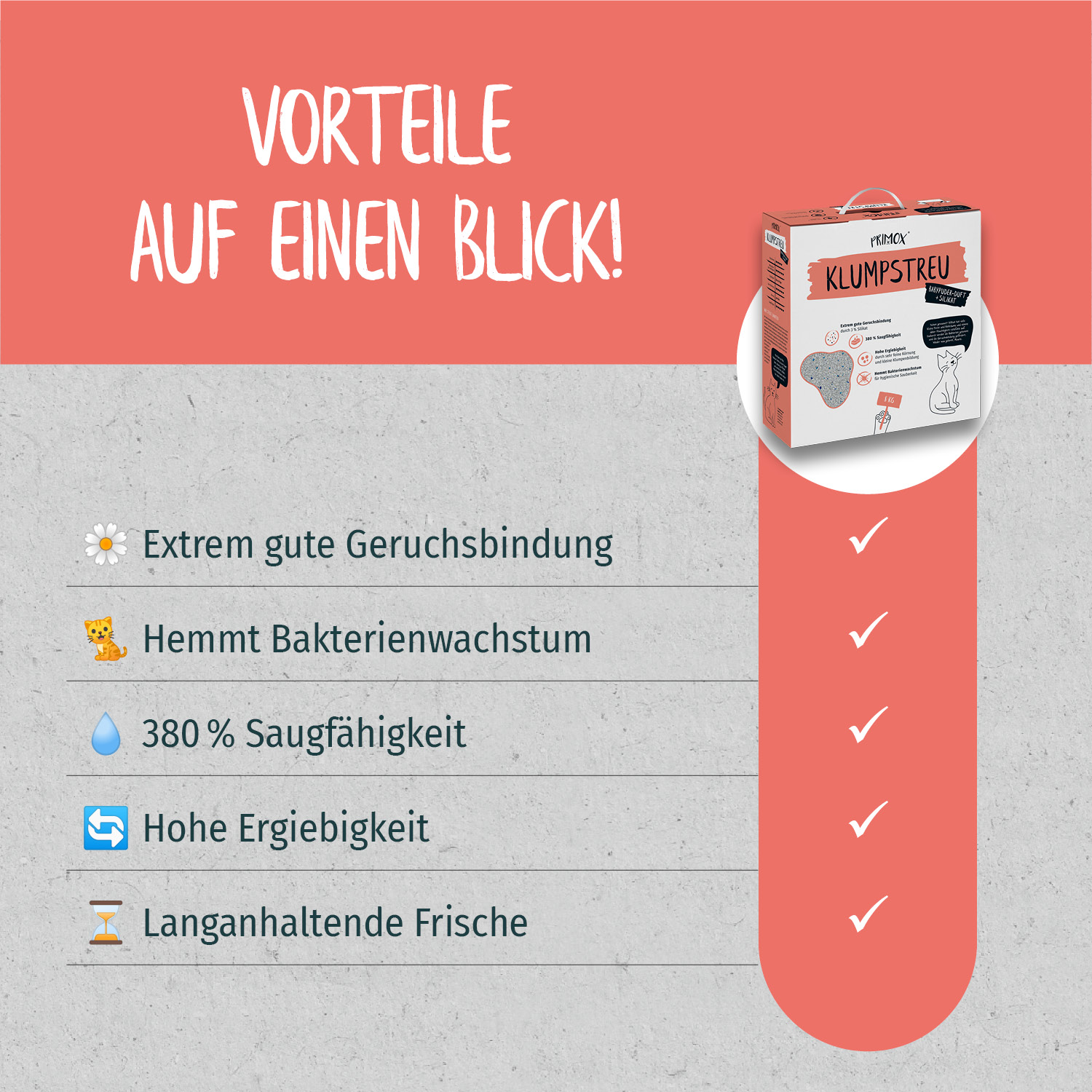 Primox - Katzenstreu Babypuderduft + Silikat 8 kg - 1 x 8kg - 3