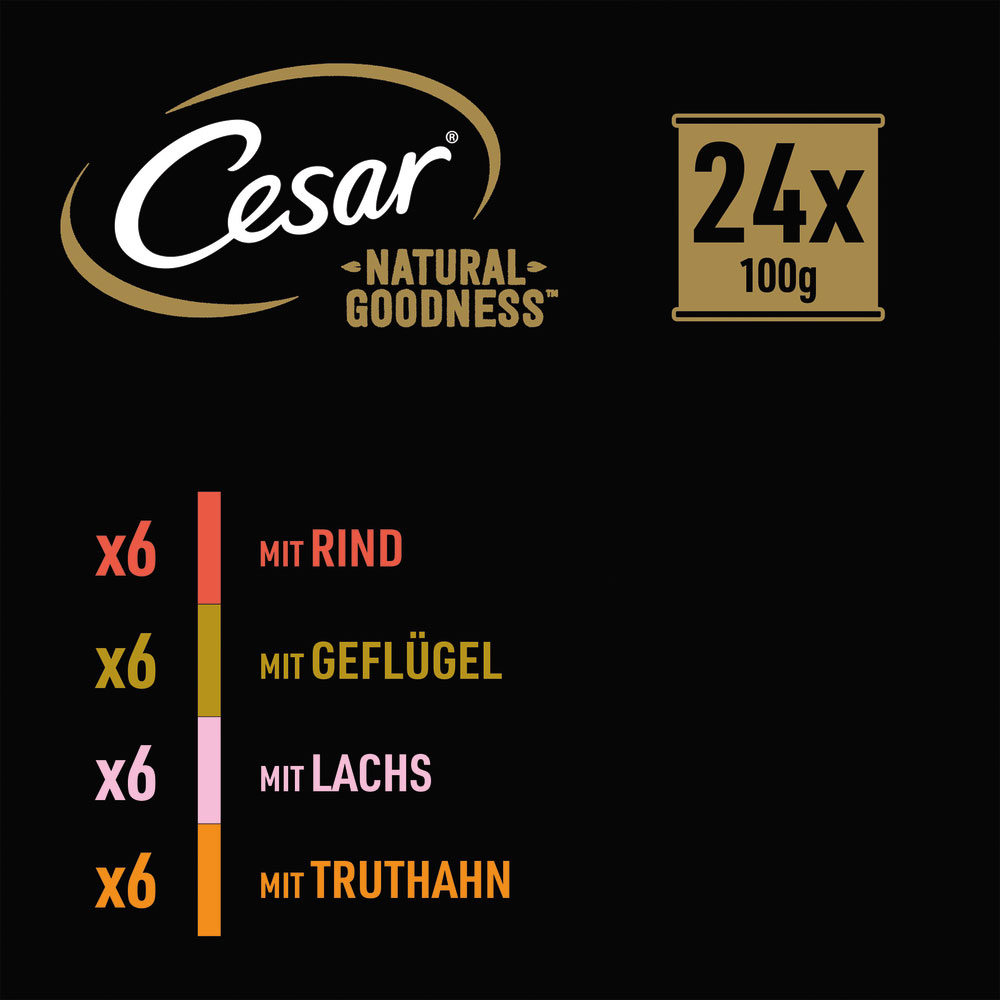 Cesar - Goodness MP Terrine mit Geflügel, Fisch, Rind, getreidefrei - 1 x 24X100g - 6