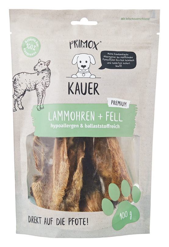Primox Kauer Lammohren mit Fell 100 g im Beutel hypoallergen & ballaststoffreich