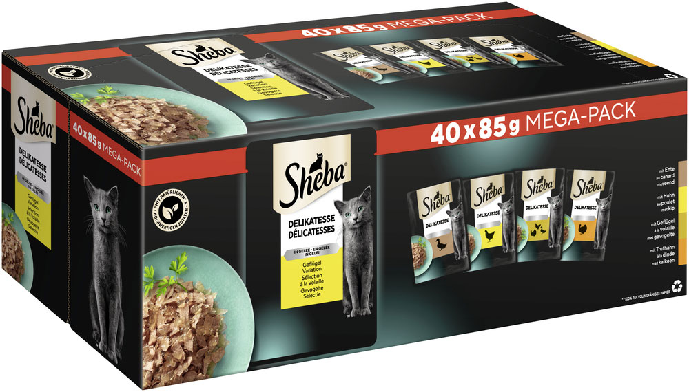 Sheba - Delikatesse Multipack Mega Pack Portionsbeutel Geflügel Variation in Gelee - 1 x 40x85g - 2