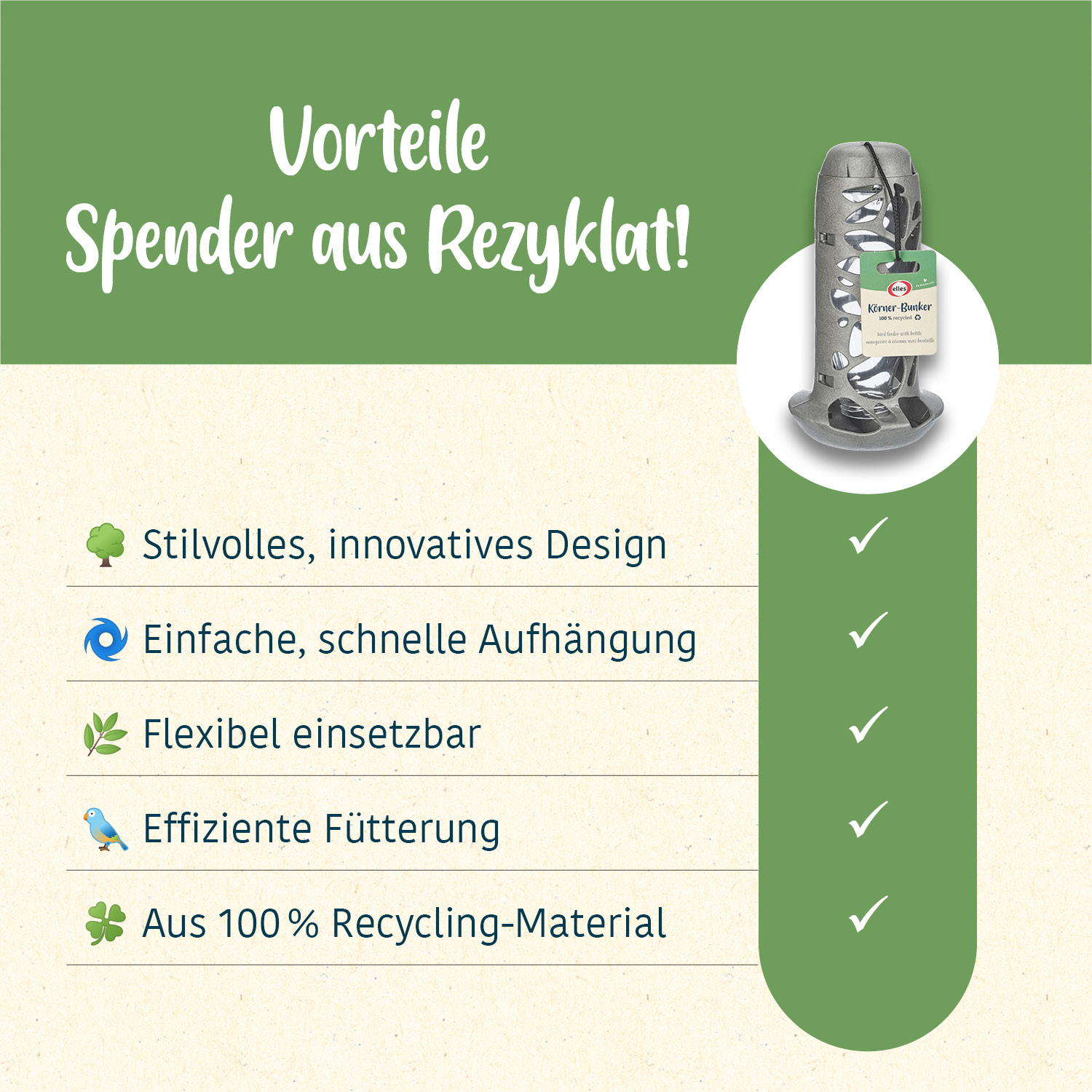 elles - Vogelfutterspender "Körner-Bunker" - 1 x 1 Stück - 5