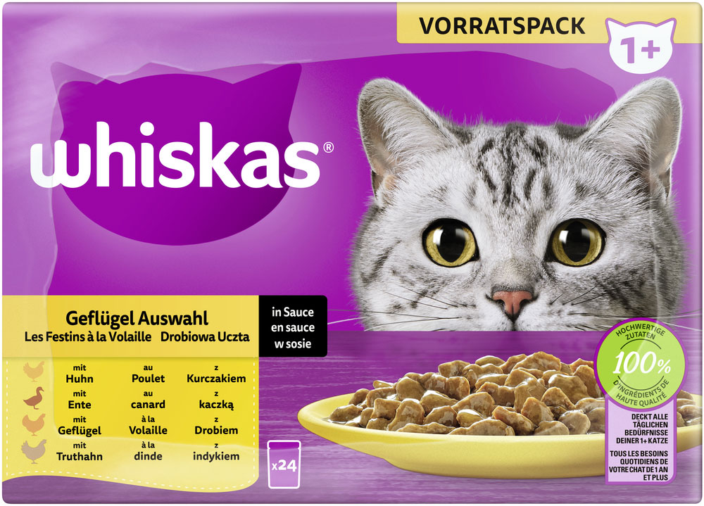 Whiskas - Whiskas Multipack 1+ Geflügel Auswahl in Sauce - 1 x 24X85g - 4