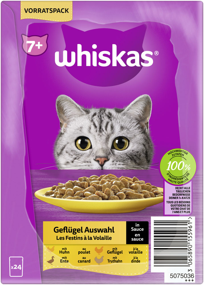 Whiskas - Whiskas Multipack 7+ Geflügel Auswahl in Sauce - 1 x 24X85g - 5