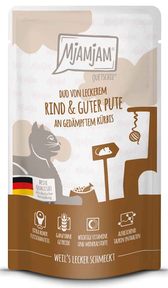Quetschie - DUO von leckerem Rind & guter Pute an gedämpftem Kürbis 125g