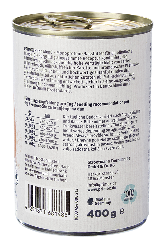 Primox - Hunde Nassfutter MENÜ mit Huhn 6 x 400G - 6 x 400g - 7
