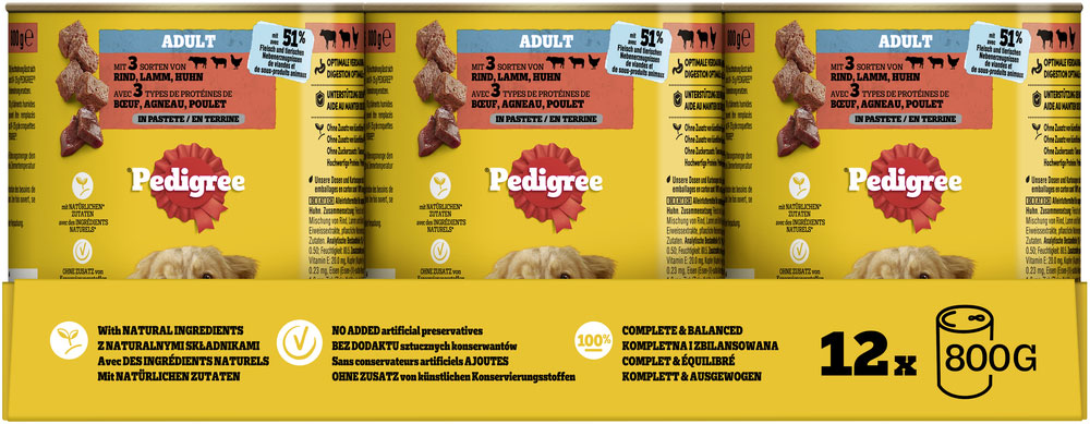 Pedigree - Adult 3 Sorten Fleisch - 12 x 800g - 3