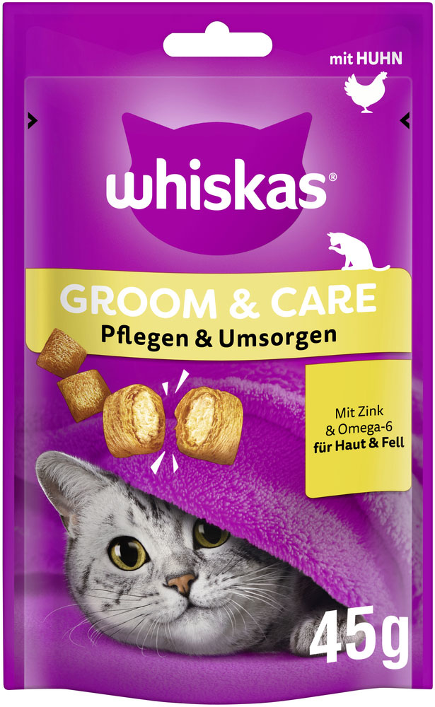 Whiskas - Groom + Care mit Huhn - 8 x 45g - 3
