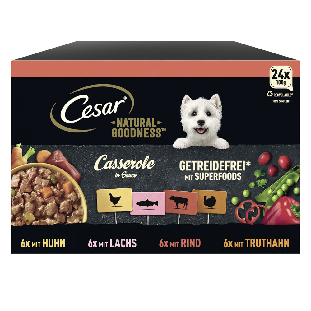 Cesar - Goodness MP Casserole mit Huhn, Fisch, Rind, getreidefrei - 1 x 24X100g - 3