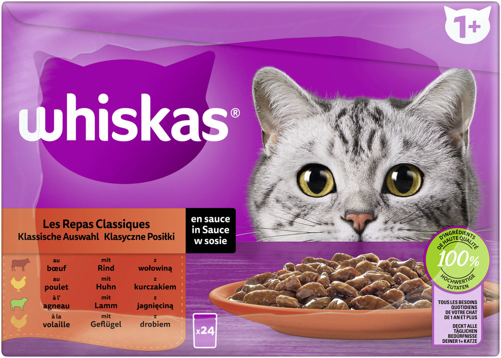 Whiskas - Core 1+ Klassische Auswahl in Sauce - 2 x 24X85g - 4