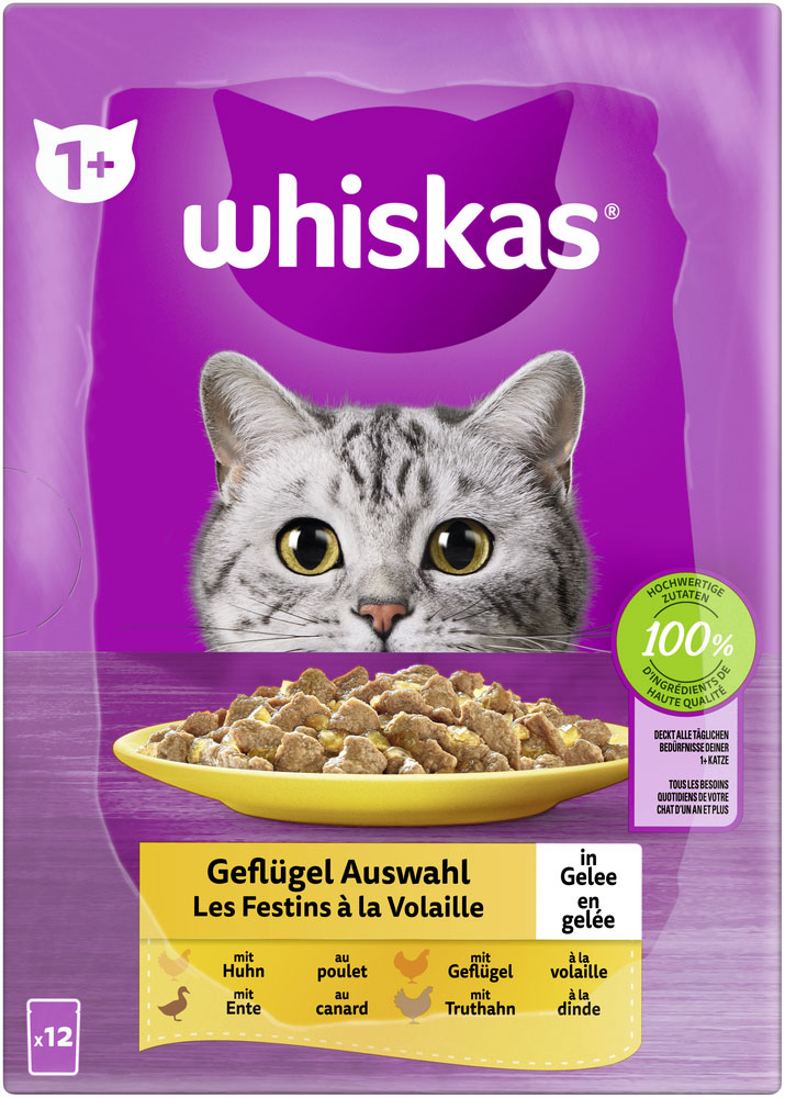 Whiskas - Whiskas Multipack 1+ Geflügel Auswahl in Gelee - 1 x 12X85g - 6