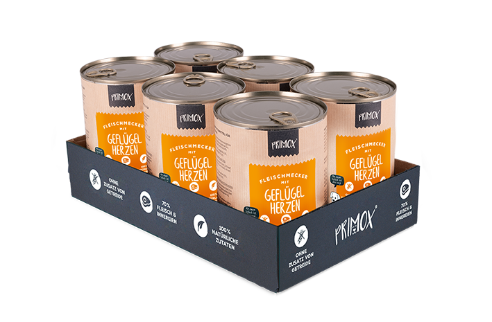 Primox Fleischmecker 6 x 400 g in Dosen mit Geflügelherzen