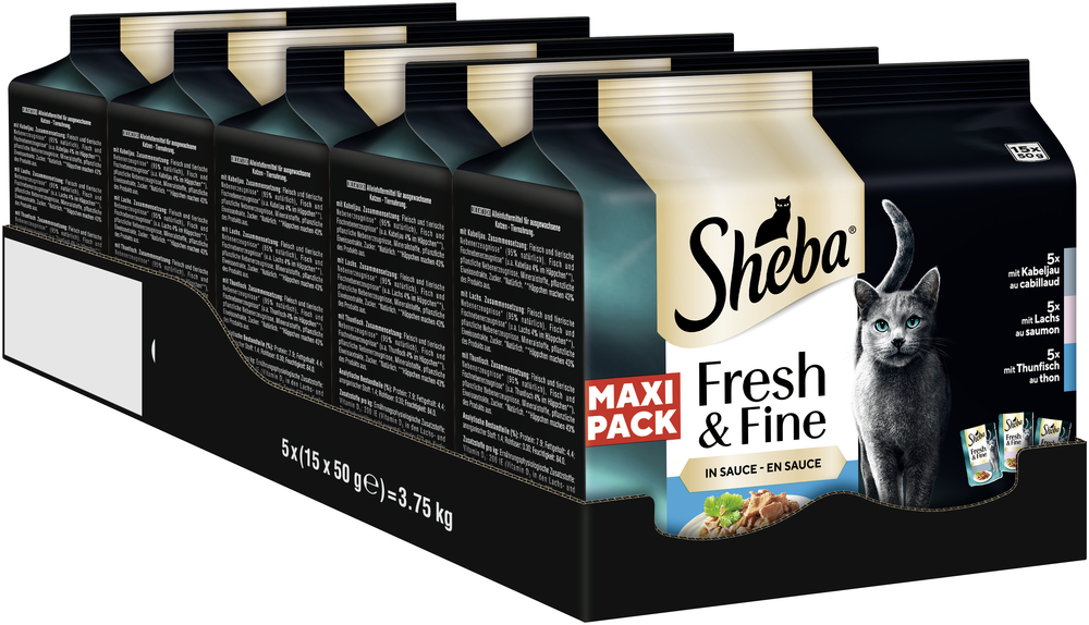 Sheba - Fresh & Fine Kabeljau Lachs Thunfisch Maxipack - 5 x 15x50g - 2