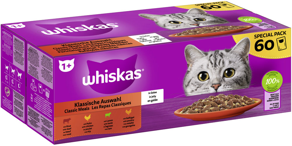 Whiskas - Multipack Special 1+ Klassische Auswahl in Gelee - 1 x 60X85g - 2