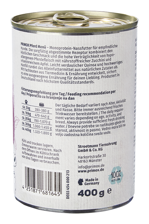 Primox - Hunde Nassfutter MENÜ mit Pferd 6 x 400G - 6 x 400g - 7