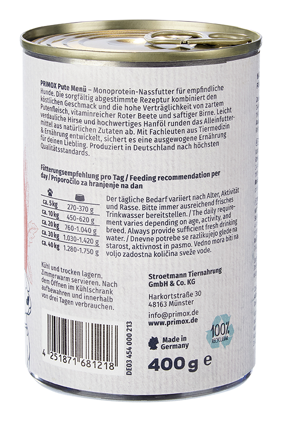 Primox - Hunde Nassfutter MENÜ mit Pute 6 x 400g - 6 x 400g - 7