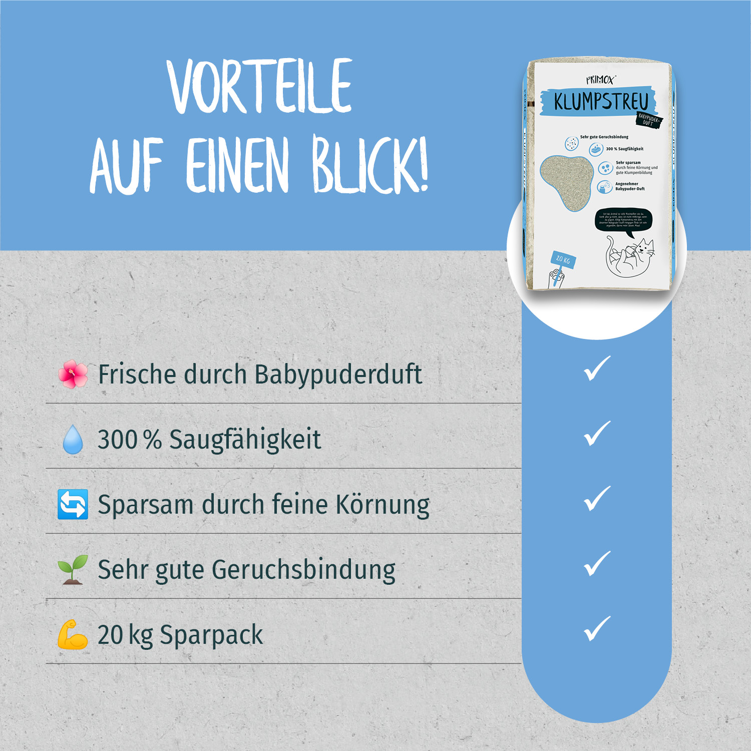 Primox - Katzenstreu Babypuderduft 20 kg - 1 x 20kg - 3