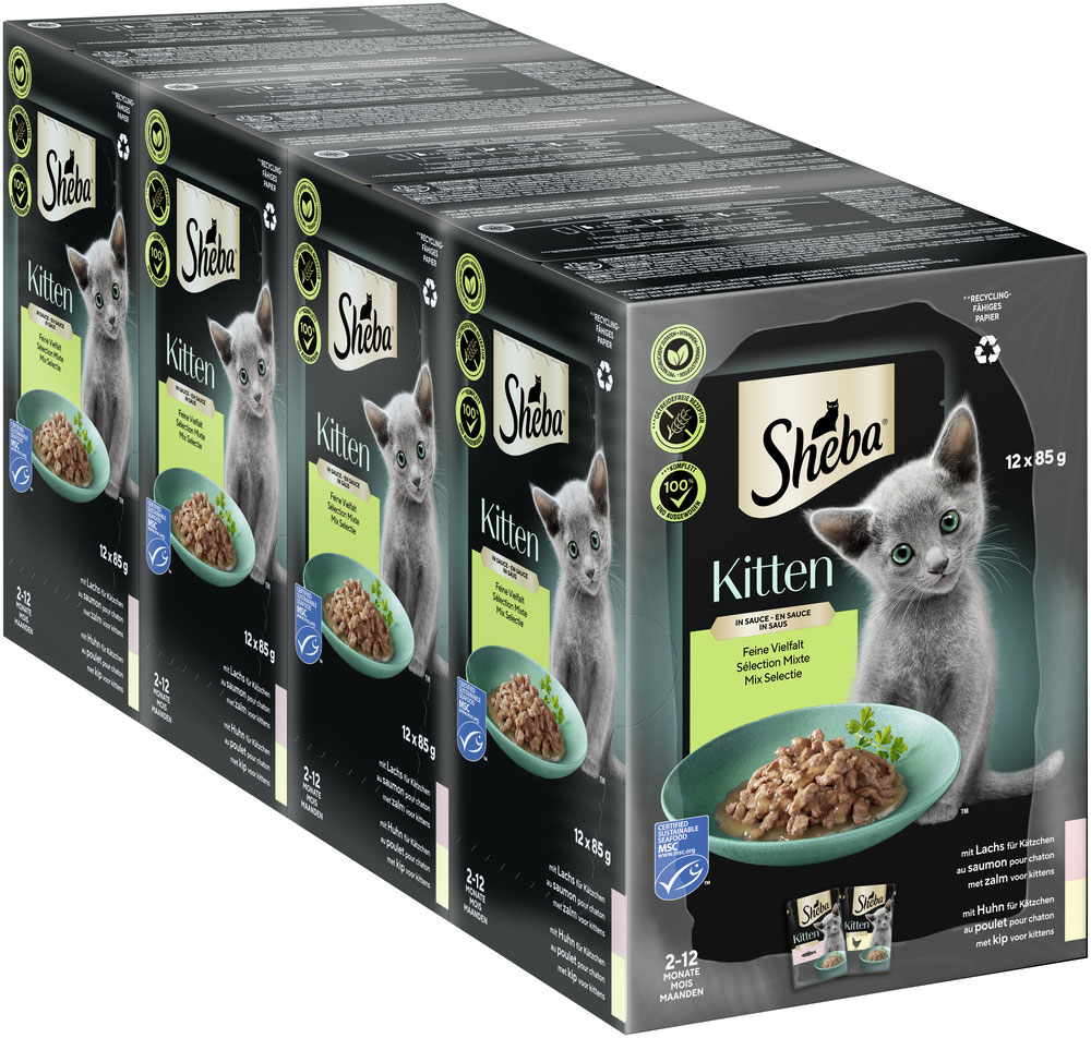 Sheba - Multipack Kitten Feine Vielfalt in Sauce - 4 x 12X85g - 3