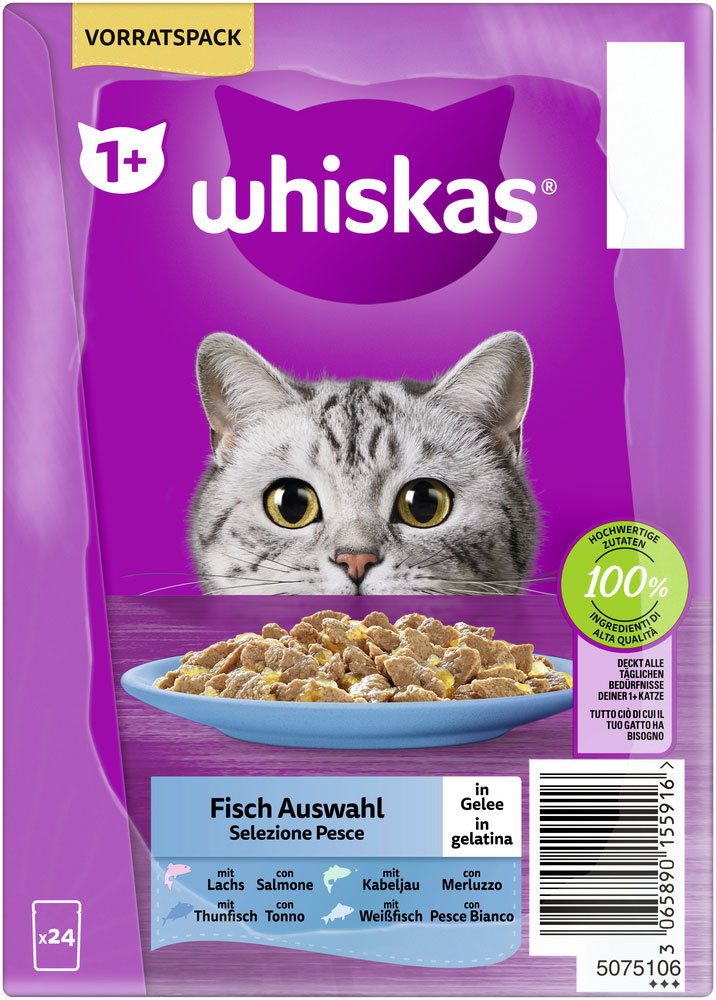 Whiskas - Whiskas Multipack 1+ FischAuswahl in Gelee - 1 x 24X85g - 5