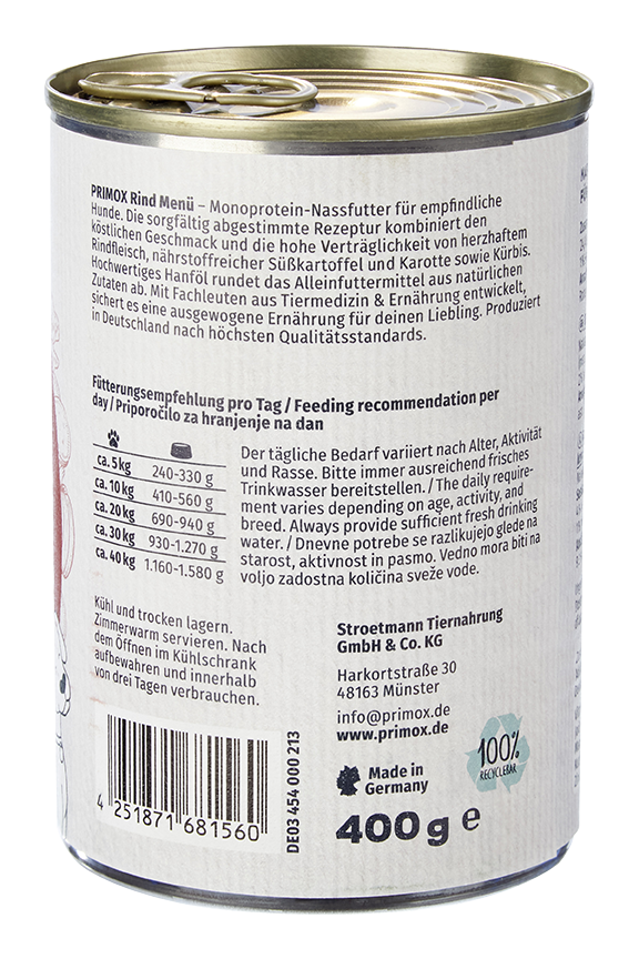 Primox - Hunde Nassfutter MENÜ mit Rind 6 x 400G - 6 x 400g - 7