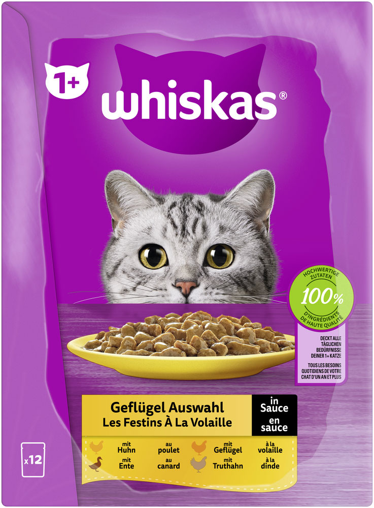 Whiskas - Whiskas Multipack 1+ Geflügel Auswahl in Sauce - 1 x 12X85g - 5
