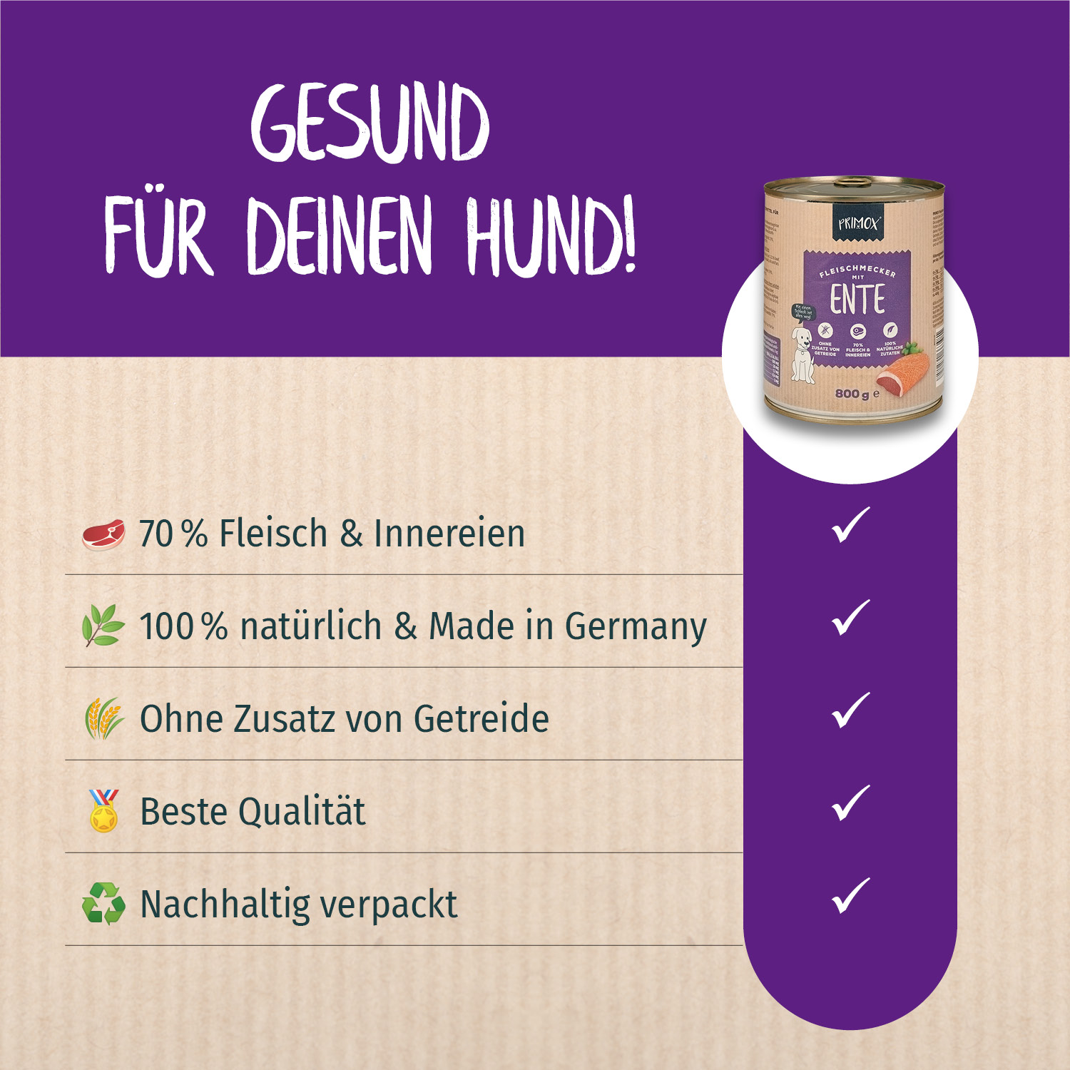 Primox - Hunde Nassfutter mit Ente  6 x 800g - 6 x 800g - 2
