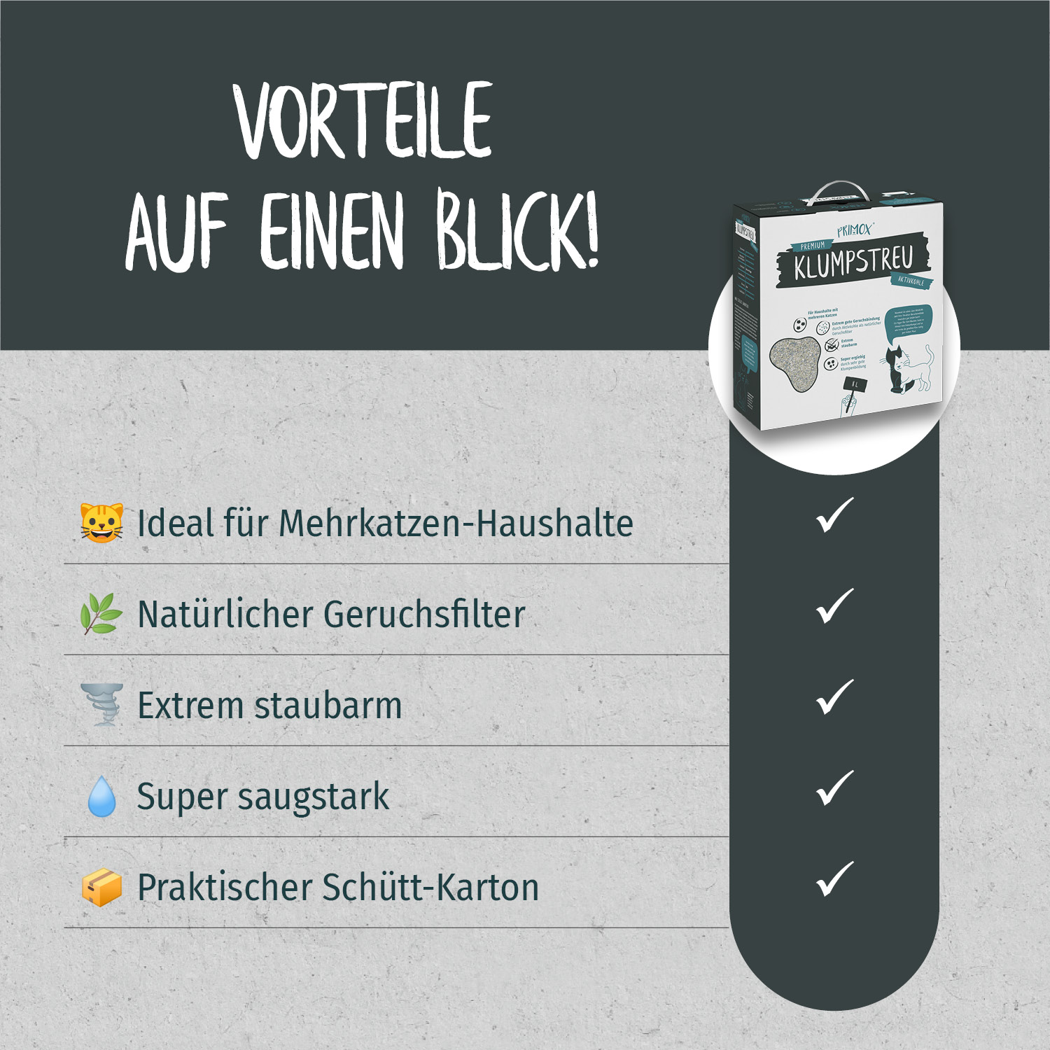Primox - Premium Katzenstreu Aktivkohle  8 L - 1 x 8 Liter - 3