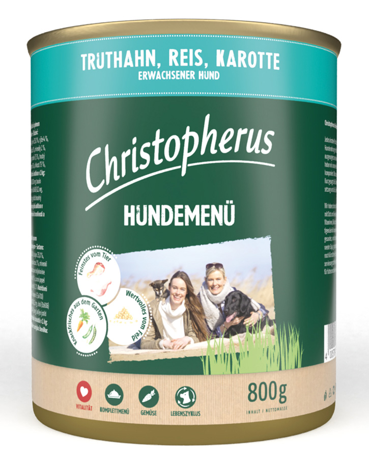 Hundemenü mit Truthahn, Reis, Karotte