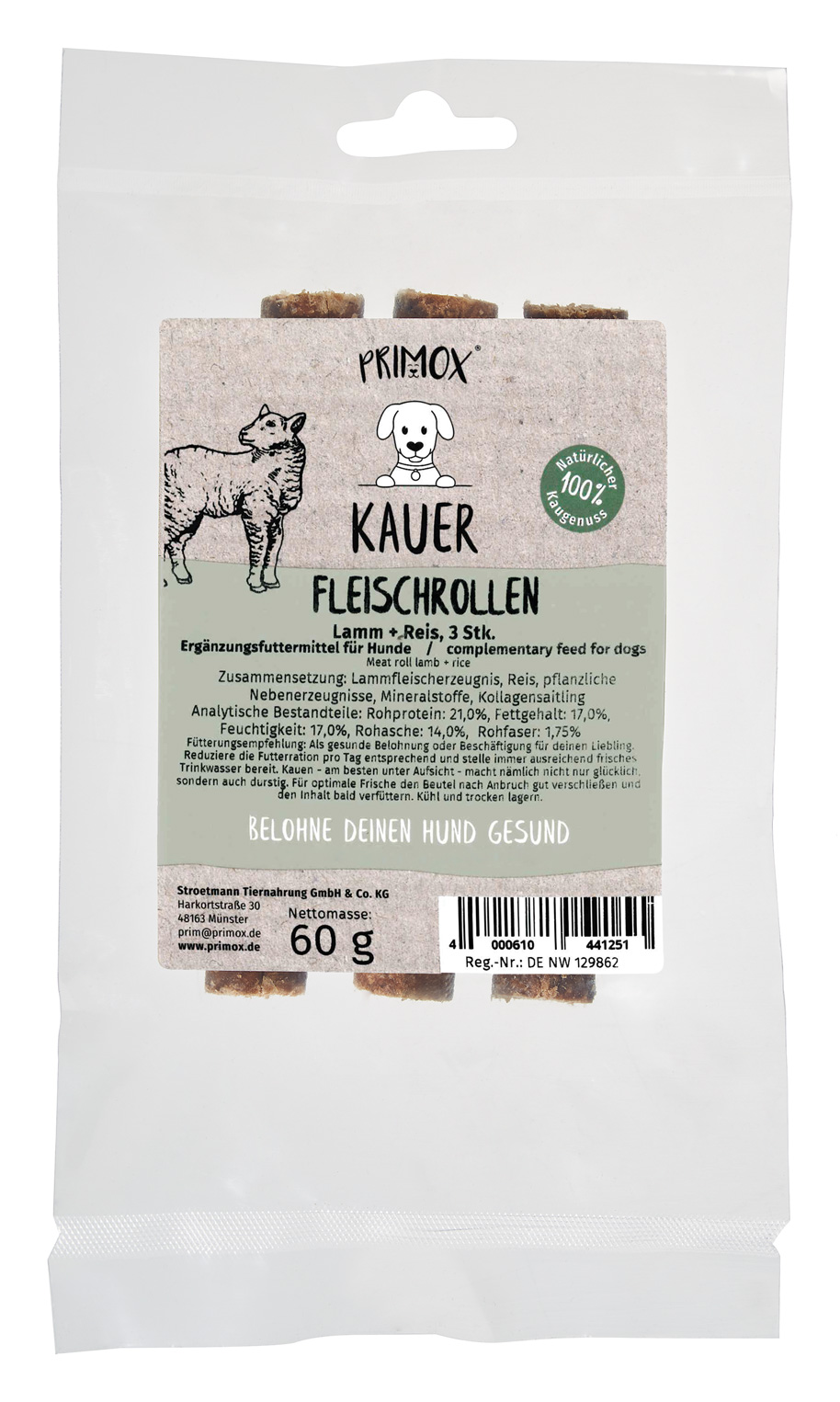 Primox - Fleischrolle mit Lamm + Reis