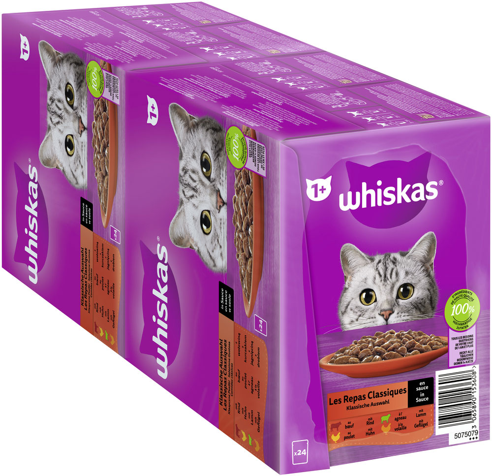 Whiskas - Core 1+ Klassische Auswahl in Sauce - 2 x 24X85g - 3
