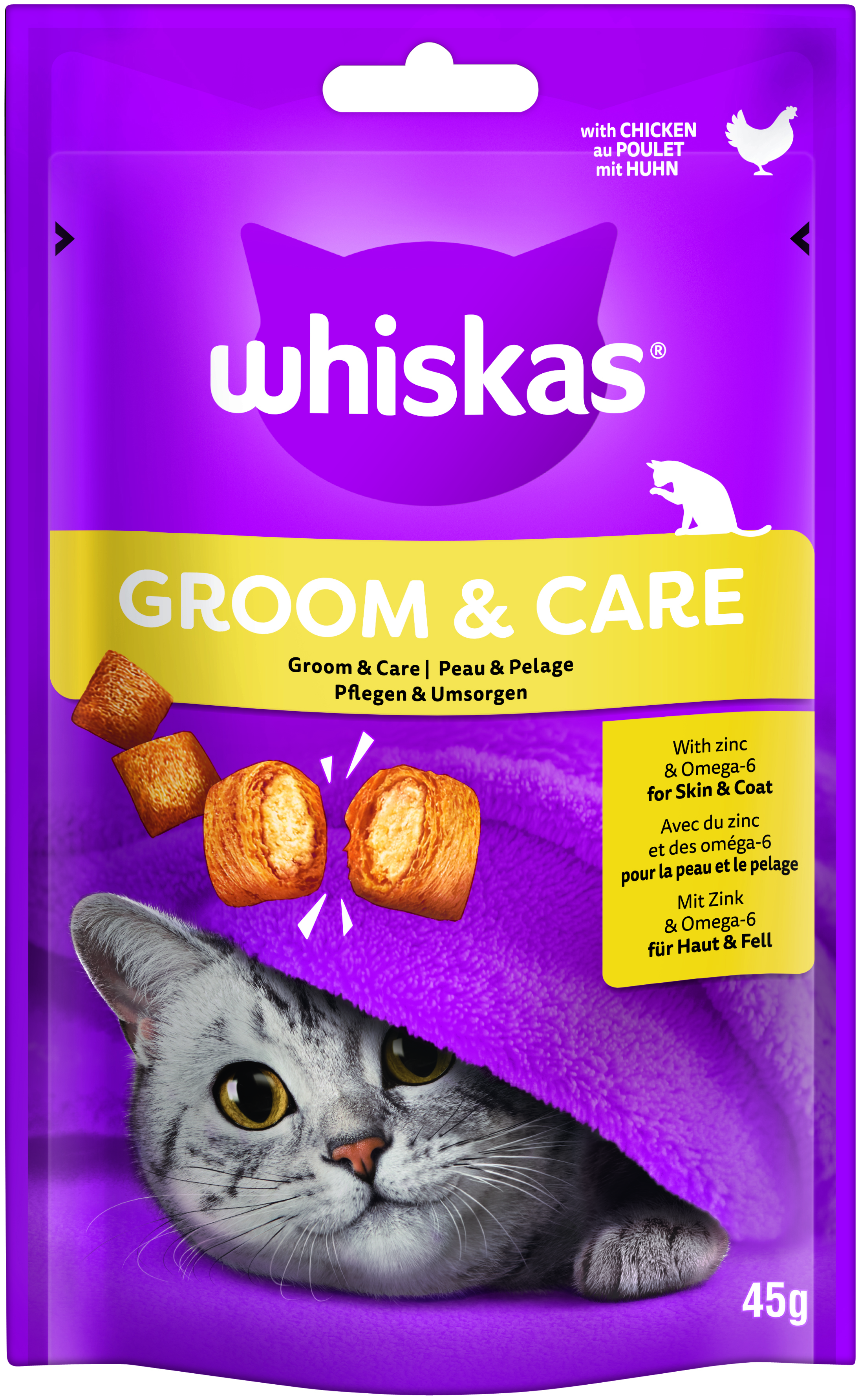 Whiskas - Groom + Care mit Huhn - 8 x 45g - 2
