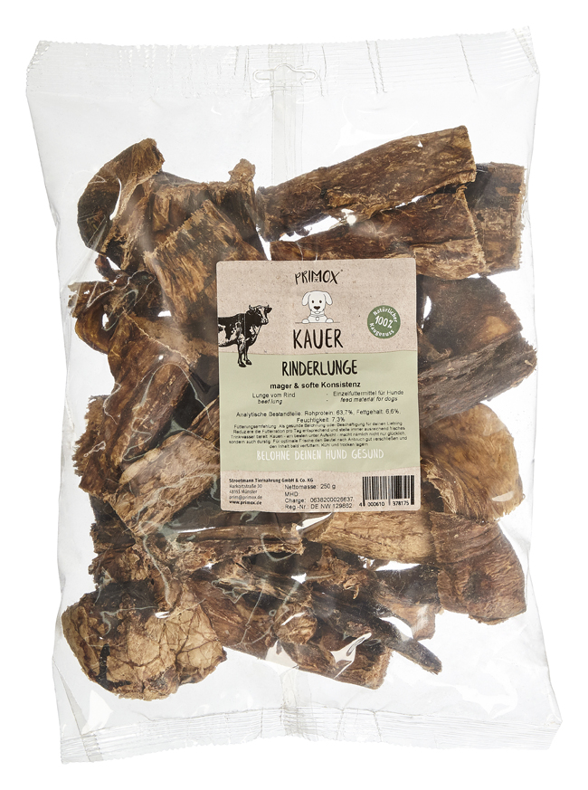 Primox Kauer Rinderlunge 250 g im Beutel mager & softe Konsistenz analytische Bestandteile und Fütterungsempfehlung