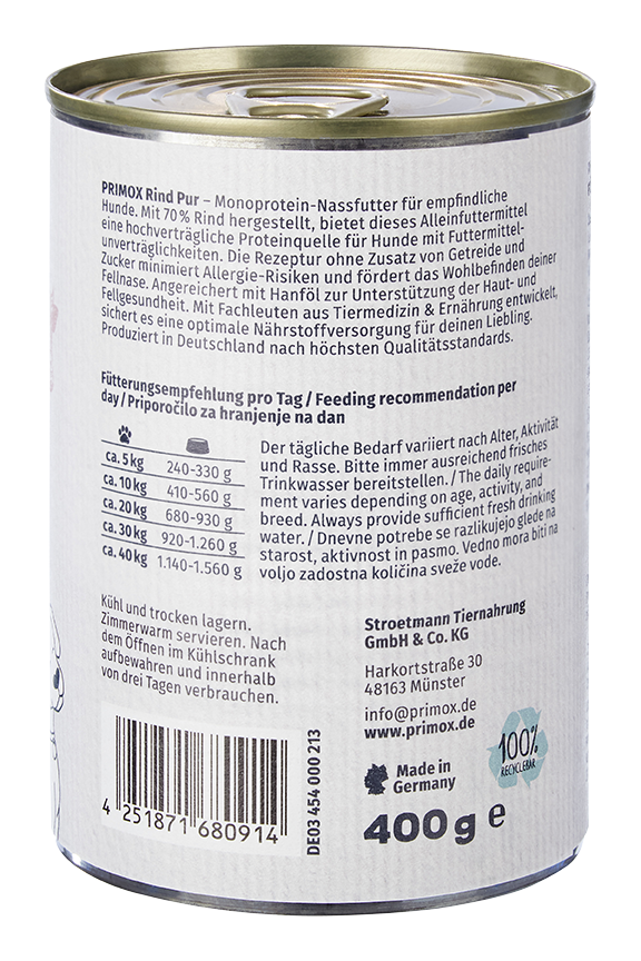 Primox - Hunde Nassfutter Rind PUR 6 x 400G - 6 x 400g - 7