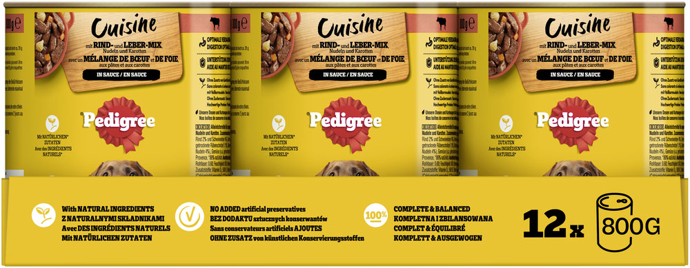 Pedigree - Cuisine mit Rind, Leber, Nudeln & Karotten in Sauce - 12 x 800g - 3