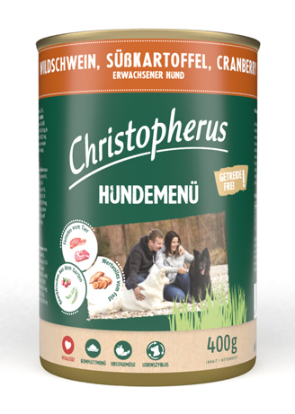 Hundemenü mit Wildschwein, Süßkartoffel & Cranberry