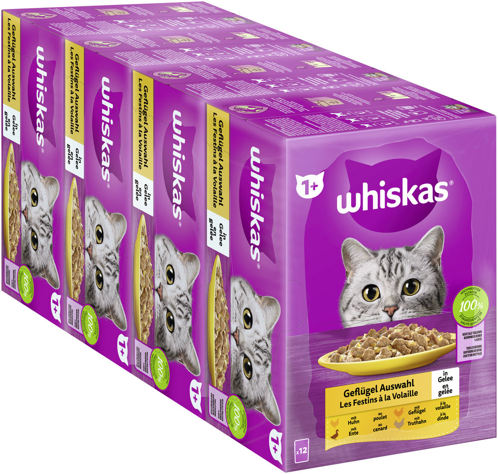Whiskas - Whiskas Multipack 1+ Geflügel Auswahl in Gelee - 1 x 12X85g - 4
