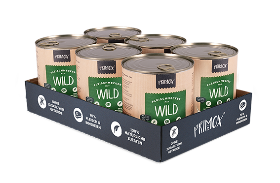 Primox Fleischmecker Nassfutter 6 x 800 g in Dosen mit Wild
