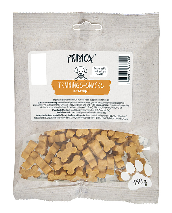 Primox Trainingssnack 150 g im Beutel mit Geflügel extra soft, extra lecker Zusammensetzung, Zusatzstoffe und analytische Bestandteile