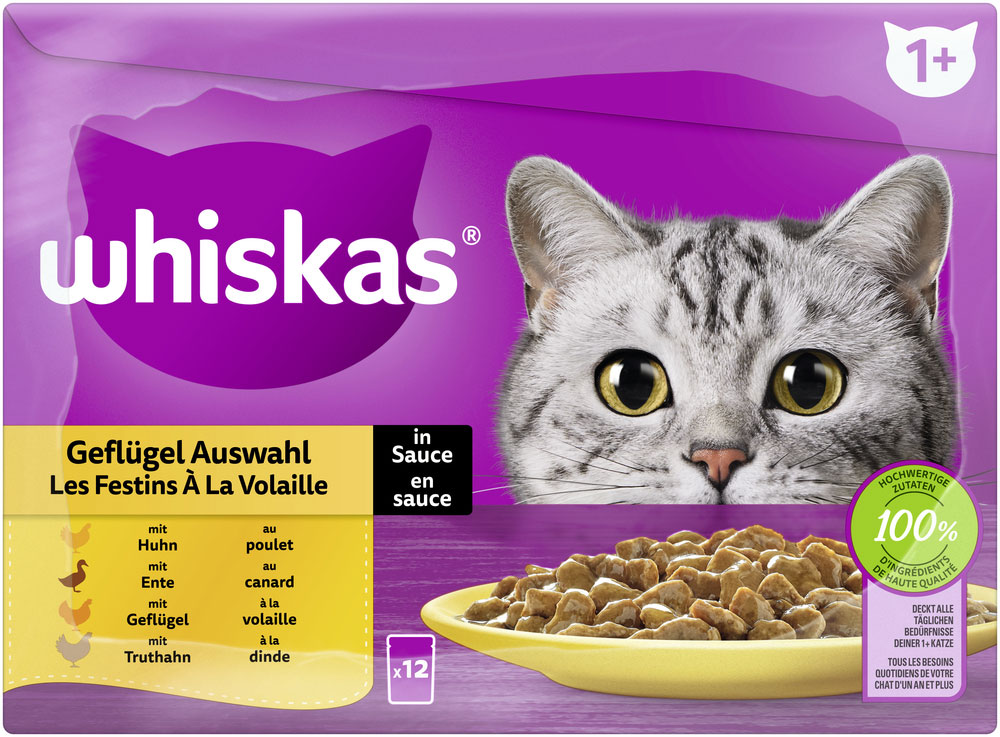 Whiskas - Whiskas Multipack 1+ Geflügel Auswahl in Sauce - 1 x 12X85g - 4