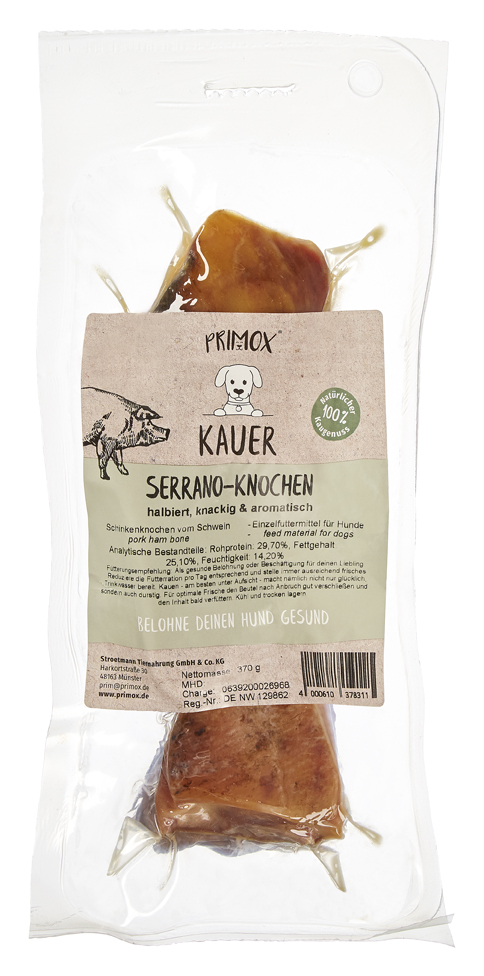 Primox Kauer Serrano Knochen halbiert 370 g vakuumverpackt knackig & aromatisch analytische Bestandteile und Fütterungsempfehlung