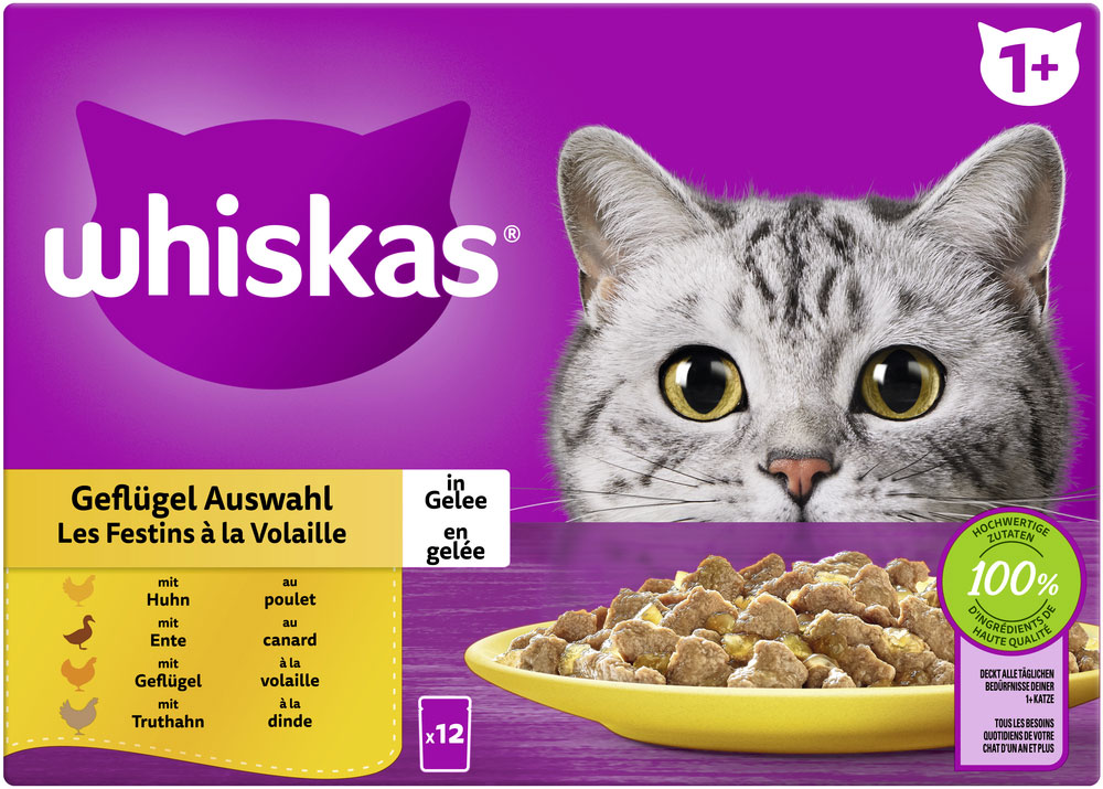 Whiskas Multipack 1+ Geflügel Auswahl in Gelee